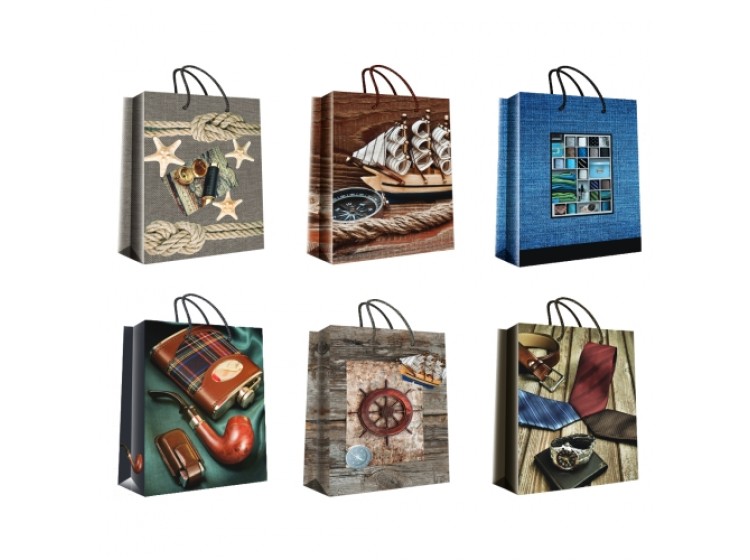 Пакет подарочный 14х20+7см ламинированный "Мужской ассорти" (х20/480), 20 шт/упак